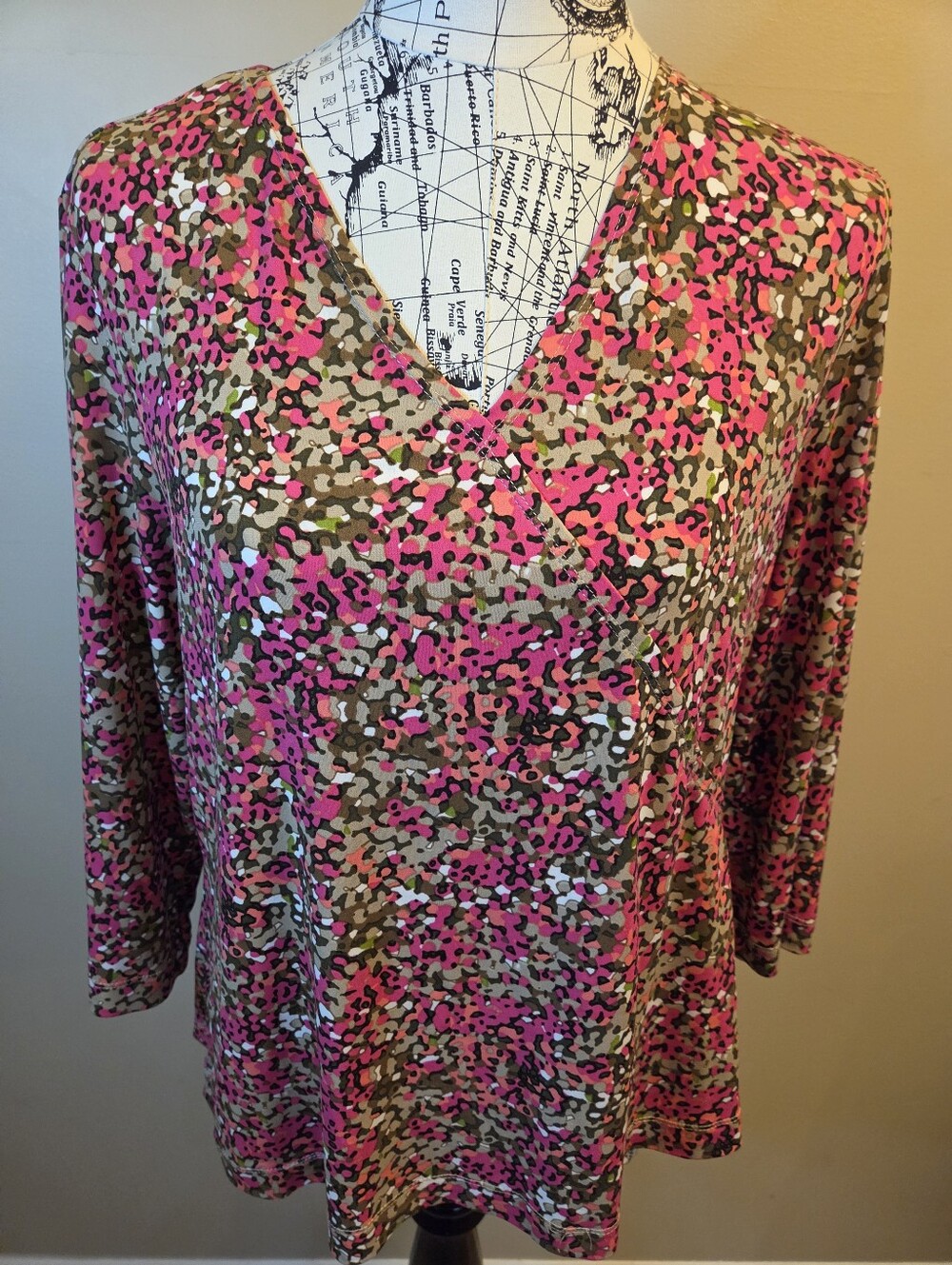 Laura Ashley Petite PL Slinky Blouse Pink Abstract Print 3/4 Sleeve Stretch Top